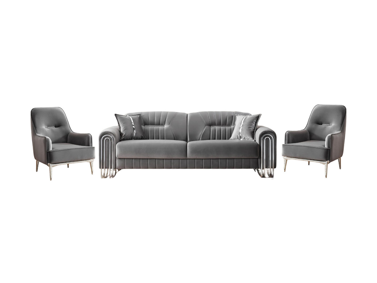 SITZGARNITUR Bogota, Grau Stellvariante 3+1+1 - Grau, Holzwerkstoff/Metall (240/87/98cm)