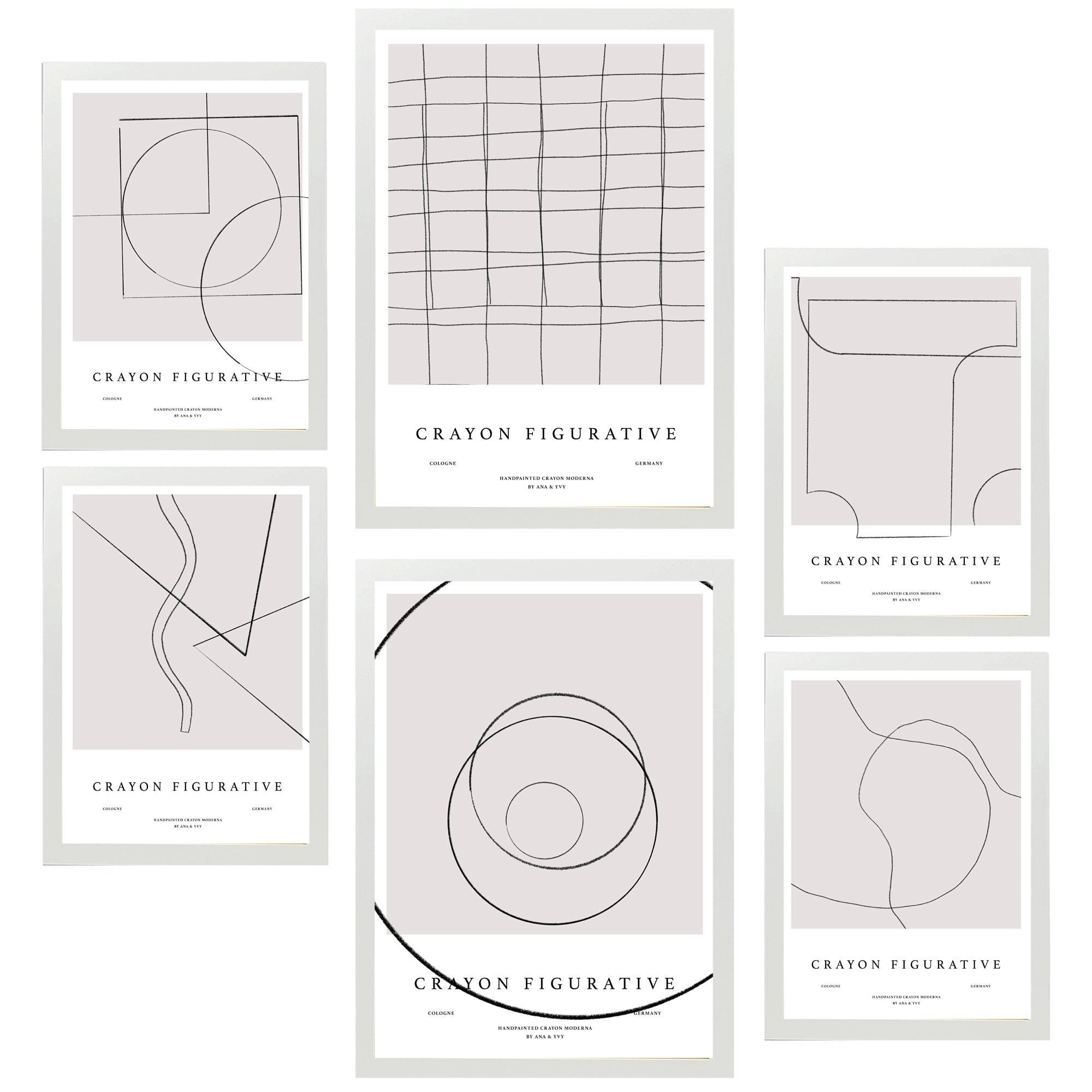 POSTER Set Mit 6 Figurative Kunst In Einer Linie In Braun & Schwarz A3 & A4 Weißer Rahmen - Weiß, Papier (29/3cm) - Nacnic