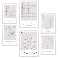 POSTER Set Mit 6 Figurative Kunst In Einer Linie In Braun & Schwarz A3 & A4 Weißer Rahmen - Weiß, Papier (29/3cm) - Nacnic