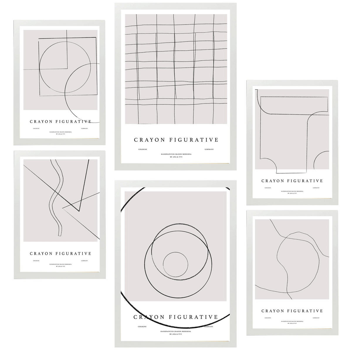 POSTER Set Mit 6 Figurative Kunst In Einer Linie In Braun & Schwarz A3 & A4 Weißer Rahmen - Weiß, Papier (29/3cm) - Nacnic