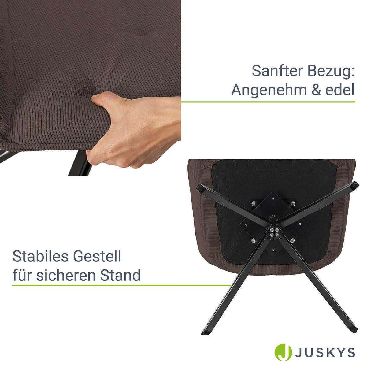 DREHSTUHL Clyde mit Armlehne cord braun (2er-Set) - Braun, Textil (57/85/61cm) - Juskys