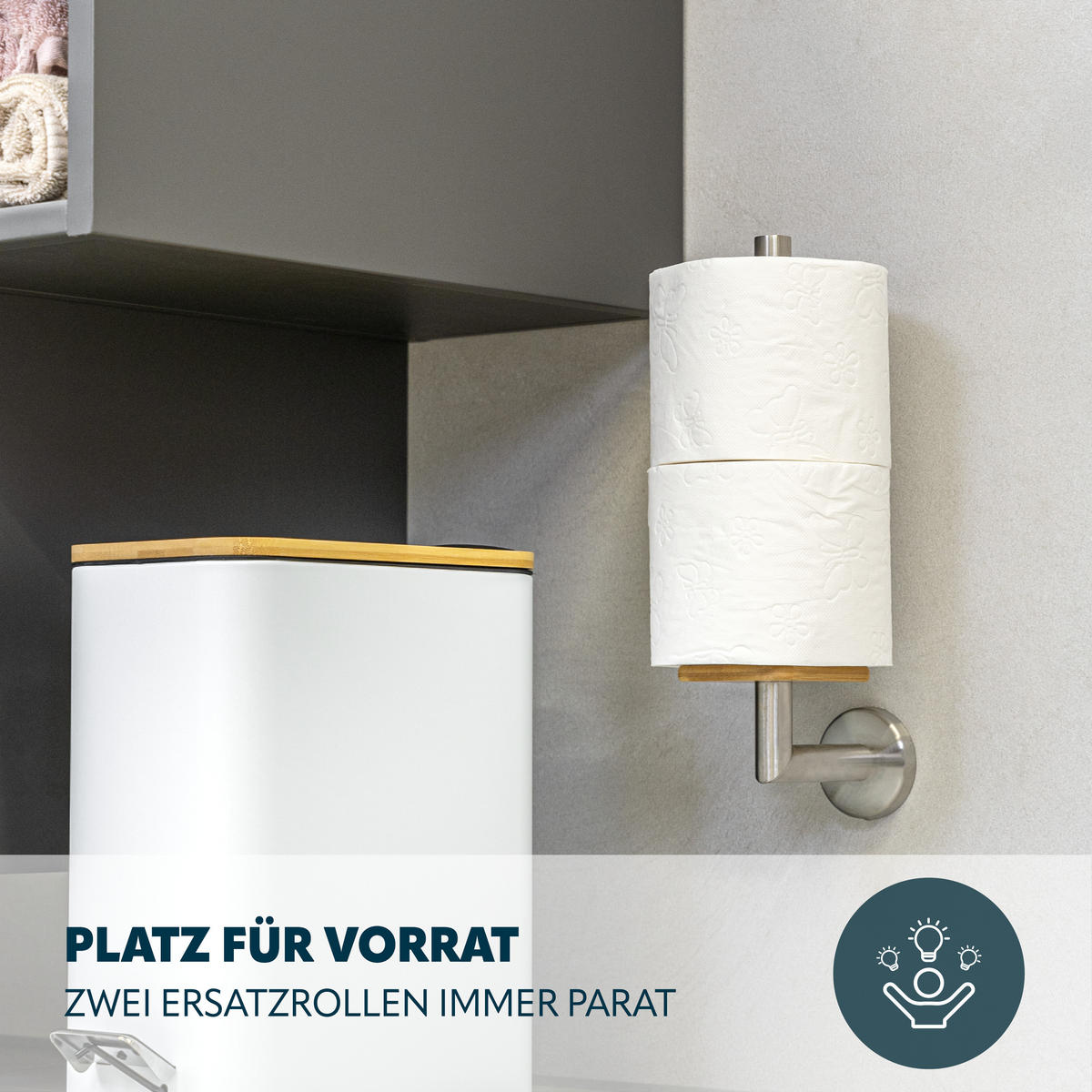 ERSATZROLLENHALTER PIAZZA, Edelstahl und Bambus - Braun, Metall (7.5/28.5/12cm) - bremermann