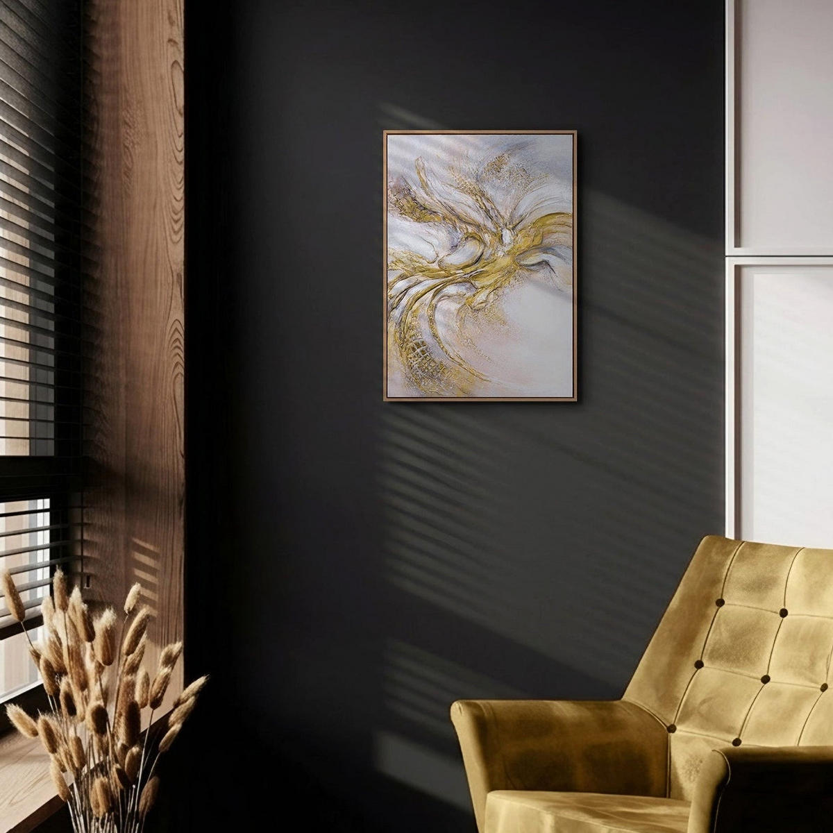 GEMÄLDE Sonnenwirbel Schattenfugenrahmen Eichefarben 70x50 cm - Eichefarben, Holz (70/50cm) - YS-art gallery