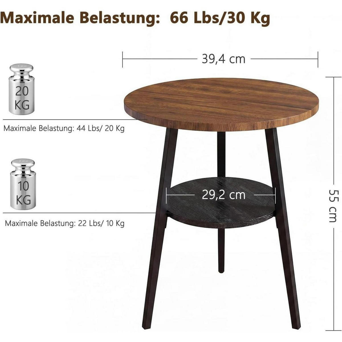 BEISTELLTISCH Rund Nussbaumoptik 55 cm - Braun, Holzwerkstoff (39.4/39.4/55cm)