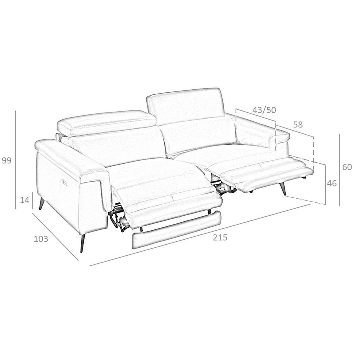 SOFA 3-SITZER Nerz Schwarz 215/103/99 cm - Taupe/Schwarz, Leder (215/99/103cm) - ANGEL CERDA