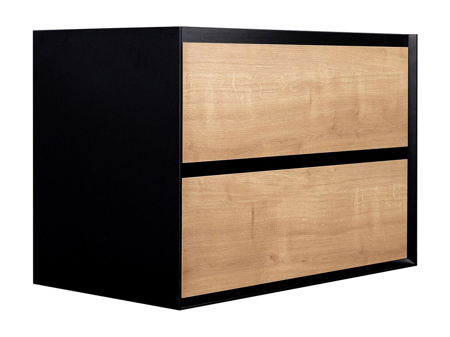 WASCHBECKENUNTERSCHRANK hängend - 80 cm - Holzfarben & Schwarz - LANNICK - Schwarz, Holz (80/55/45.6cm) - Vente-Unique