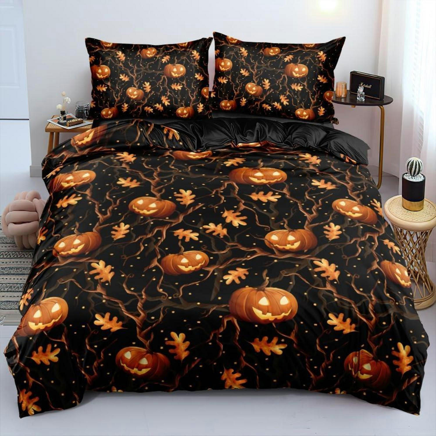 BETTWÄSCHE-SET 4teilig 135x200 cm Halloween Kürbis Motiv - Multicolor, Textil (135/200cm)