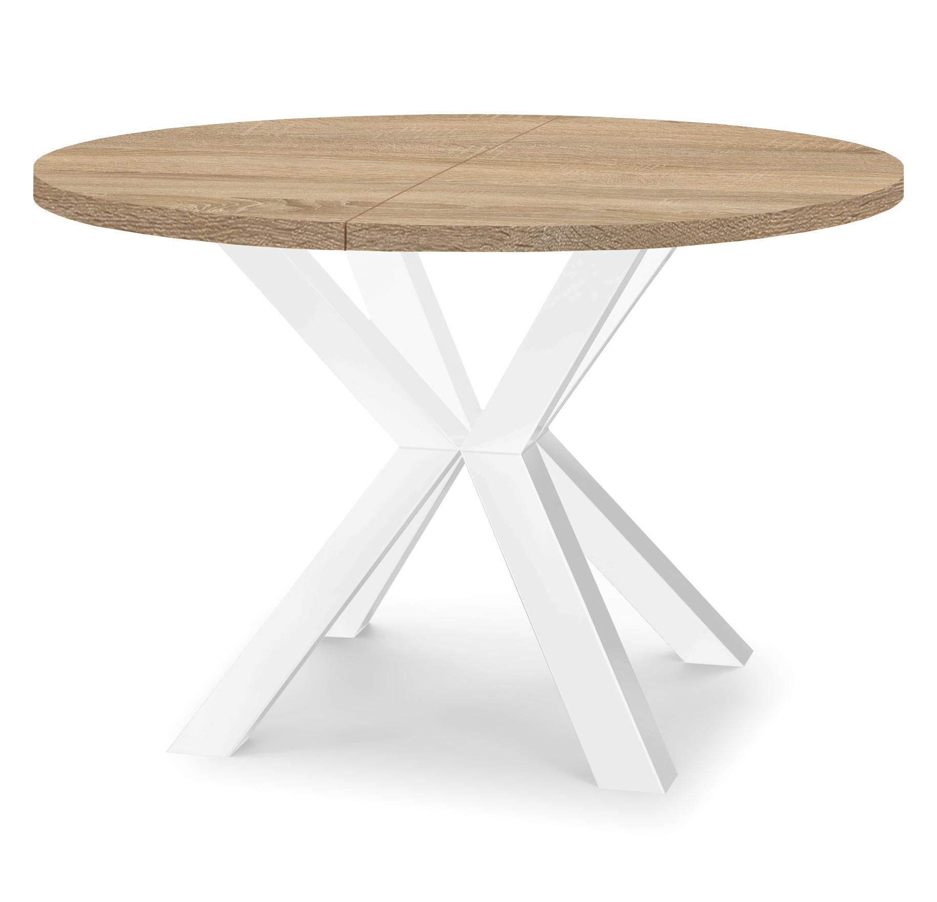 ESSTISCH RAL mit Holzbeinen, Durchmesser: 90 / 140 cm Eiche Sonoma / Weiß - Weiß/Sonoma Eiche, Holz (90/140/77cm) - Dekori_Interiors