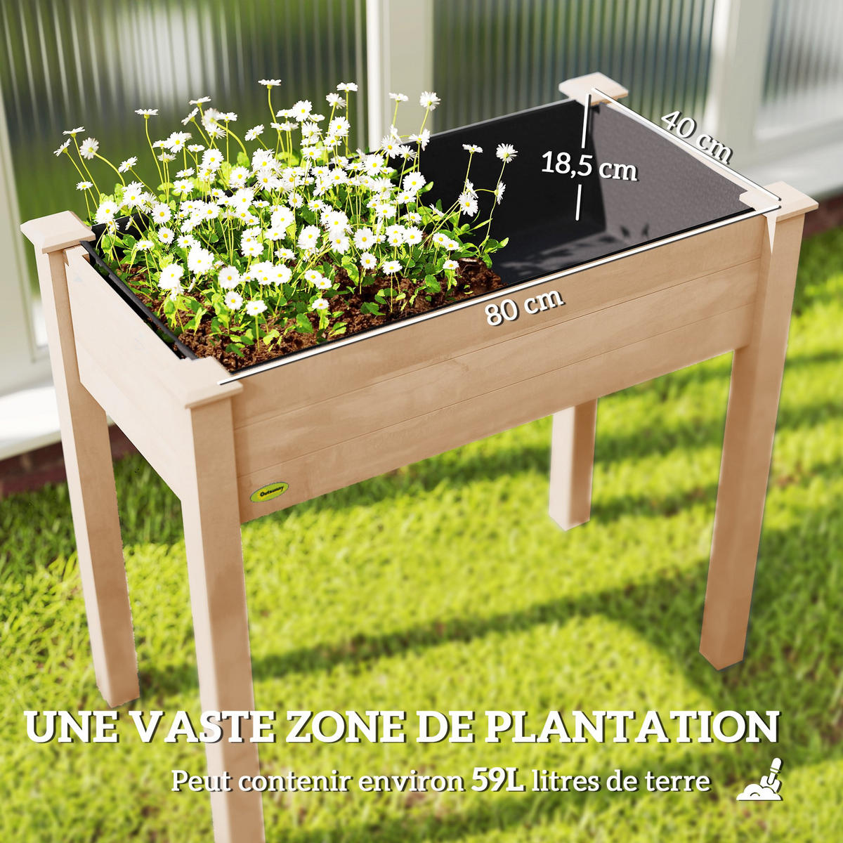 HOCHBEET DE-16034 mit Ablagefläche und Drainage Naturholz - Naturfarben, Holzwerkstoff (218.44/193.04/116.84cm) - ComfortXL
