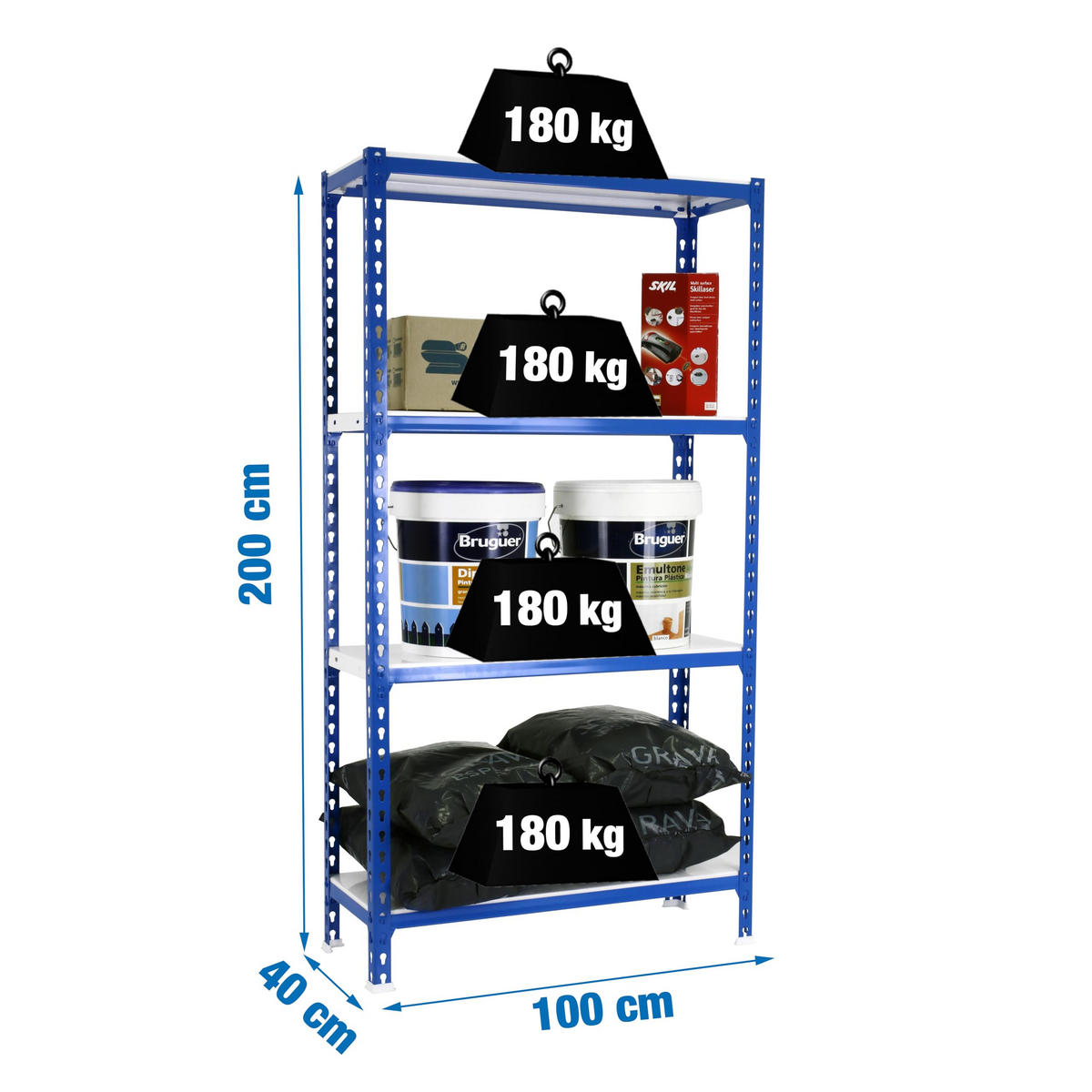 SCHWERLASTREGAL Mid Metal Shark HxBxT 150 x 100 x 50 cm Fachlast 180 kg Blau-Weiß - Blau, Metall (100/150/50cm) - PROREGAL