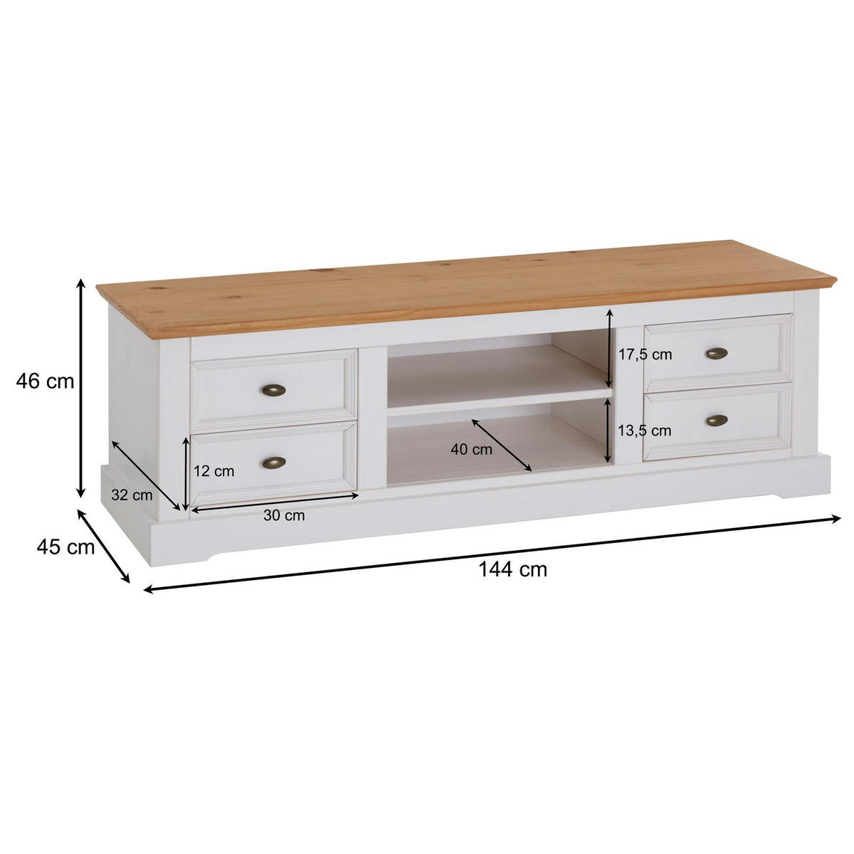 LOWBOARD KENT weiß/braun - Weiß/Braun, Holz (144/46/45cm) - IDIMEX