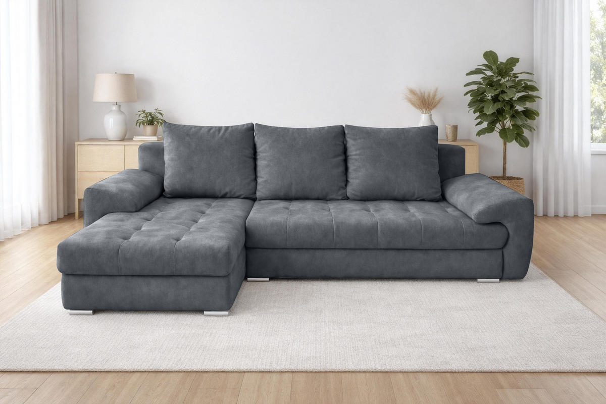 ECKSOFA L Form Manisa Dunkelgrau 234/145/83 cm Links mit Schlaffunktion - Dunkelgrau/Silberfarben, Kunststoff/Textil (145/234cm) - AX Living