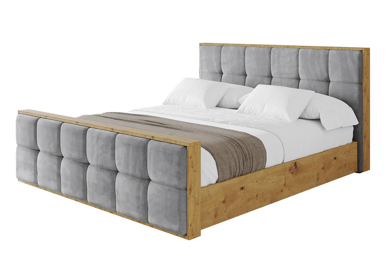 POLSTERBETT mit Bettkasten, Fußteil und Lattenrost, Boxbett ohne Matratze - ENZO7-Z 140x200 Grau - Grau, Holzwerkstoff/Textil (140/200cm) - ALTDECOR