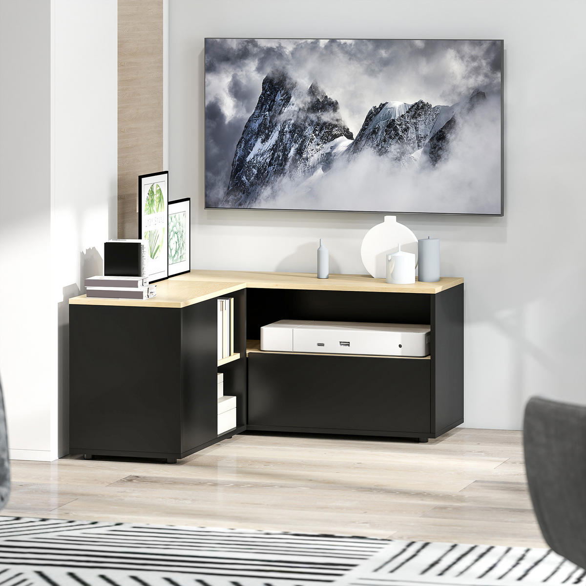 TV-MÖBEL Schwarz 1 Stück - Schwarz, Holzwerkstoff (90/45/90cm) - GiPP