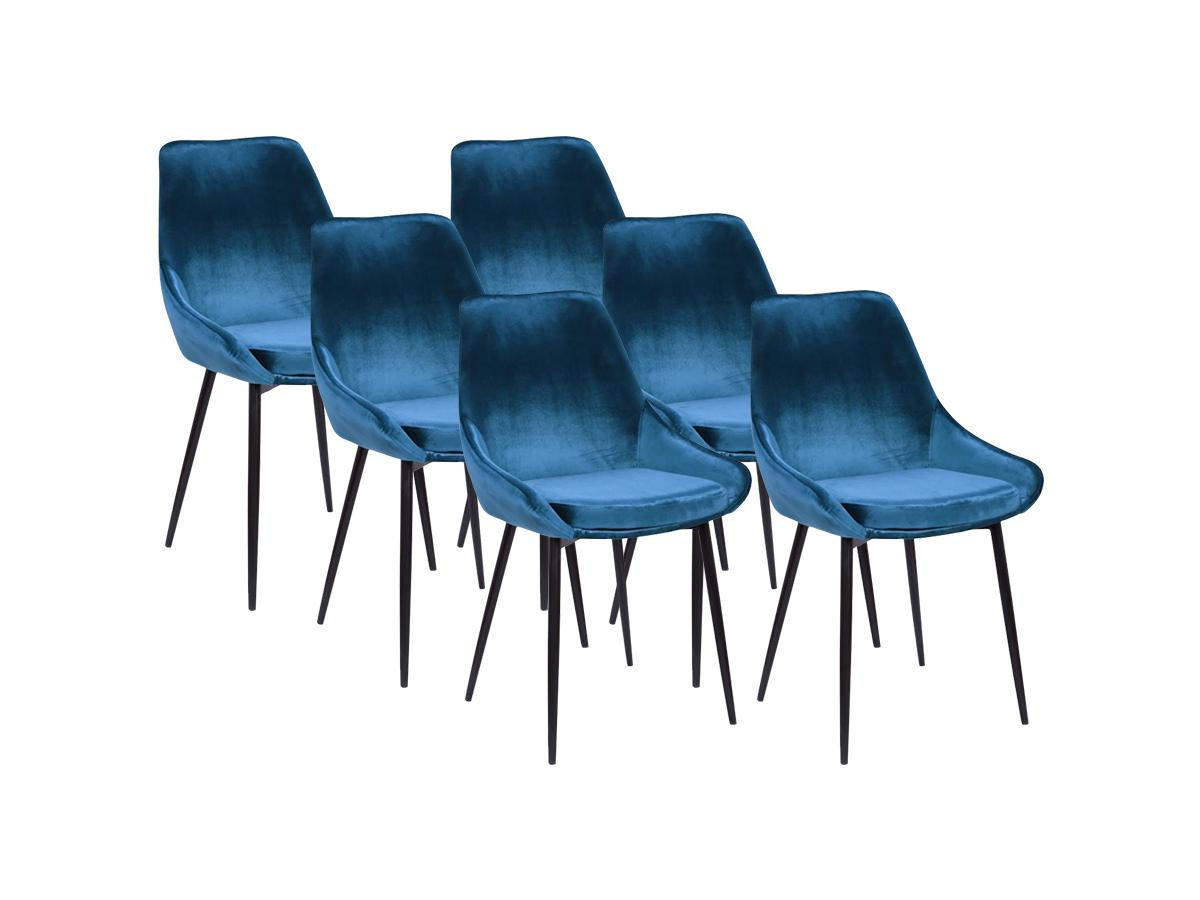 STUHL 6er-Set - Samt & Schwarzes Metall - Dunkelblau - MASURIE - Blau, Textil (56/85.5/49cm) - Vente-Unique