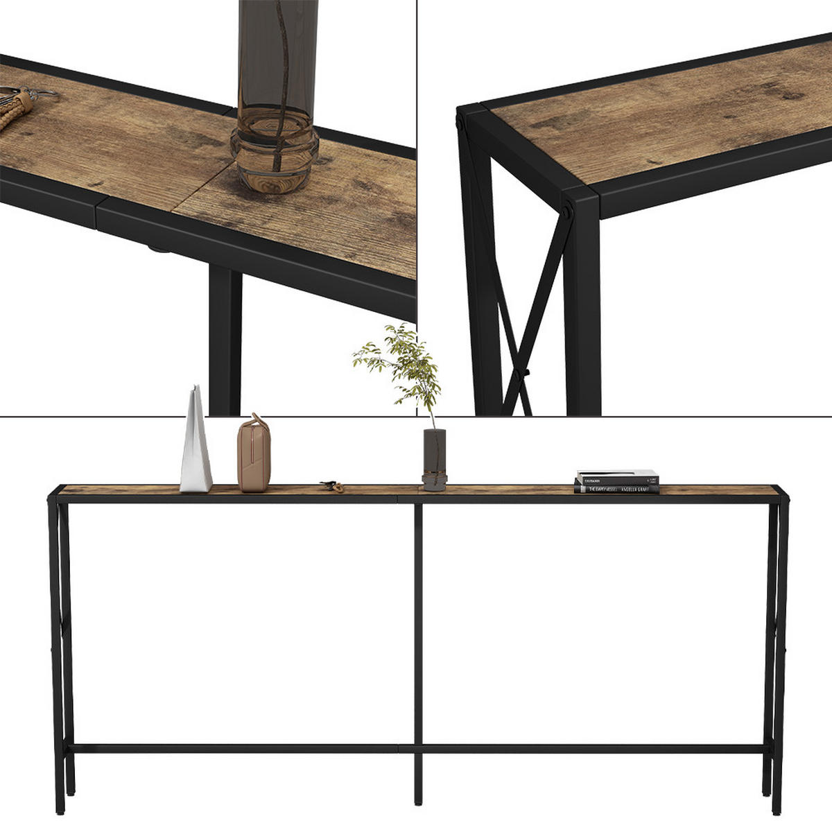KONSOLENTISCH Lima Eiche rustikal 174 x 77 cm - Wildeiche/Schwarz, Holzwerkstoff (20/174/77cm) - Vicco