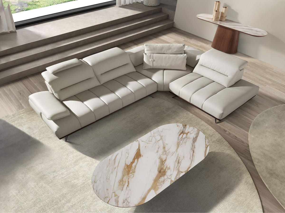 ECKSOFA Rechtsseitiges Ecksofa aus hellgrauem Leder 310/235/102 cm - Chromfarben/Dunkelgrau, Leder/Metall (310/235cm) - ANGEL CERDA