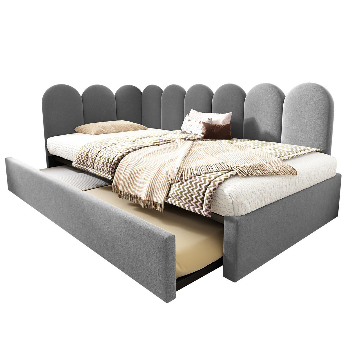 TAGESBETT 90/200 cm Ausziehbett 90/190 cm Samt Grau - Grau, Textil (90/200cm) - OKWISH