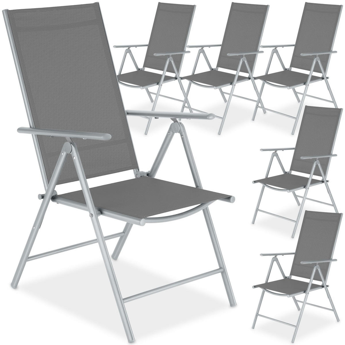 GARTENSTUHL 6er Set Marcellino, 54,5 x 65 x 107,5 cm, silber - Silberfarben, Metall (54.5/107.5/65cm) - tectake