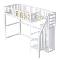 HOCHBETT 90/200 cm DE-01302, in Weiß, mit Treppe, Kleiderschrank und Regal - Weiß, Holz (90/200cm) - ComfortXL