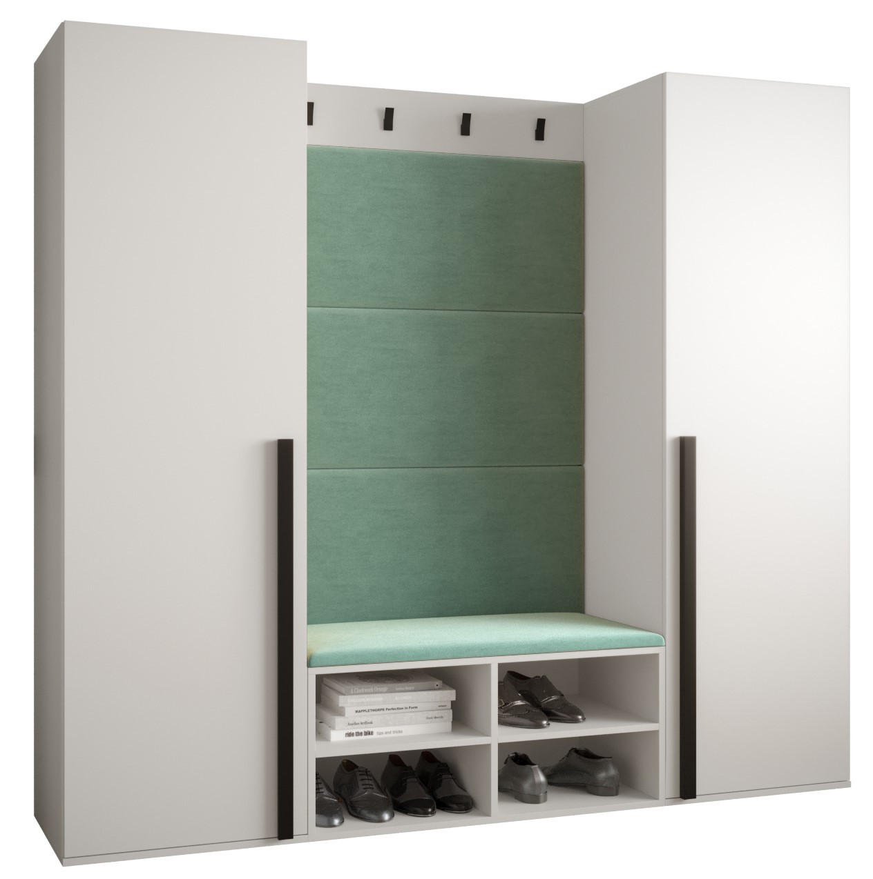 Möbel Kryspol Garderoben-Set Weiß, Mintgrün 184x184x42 cm