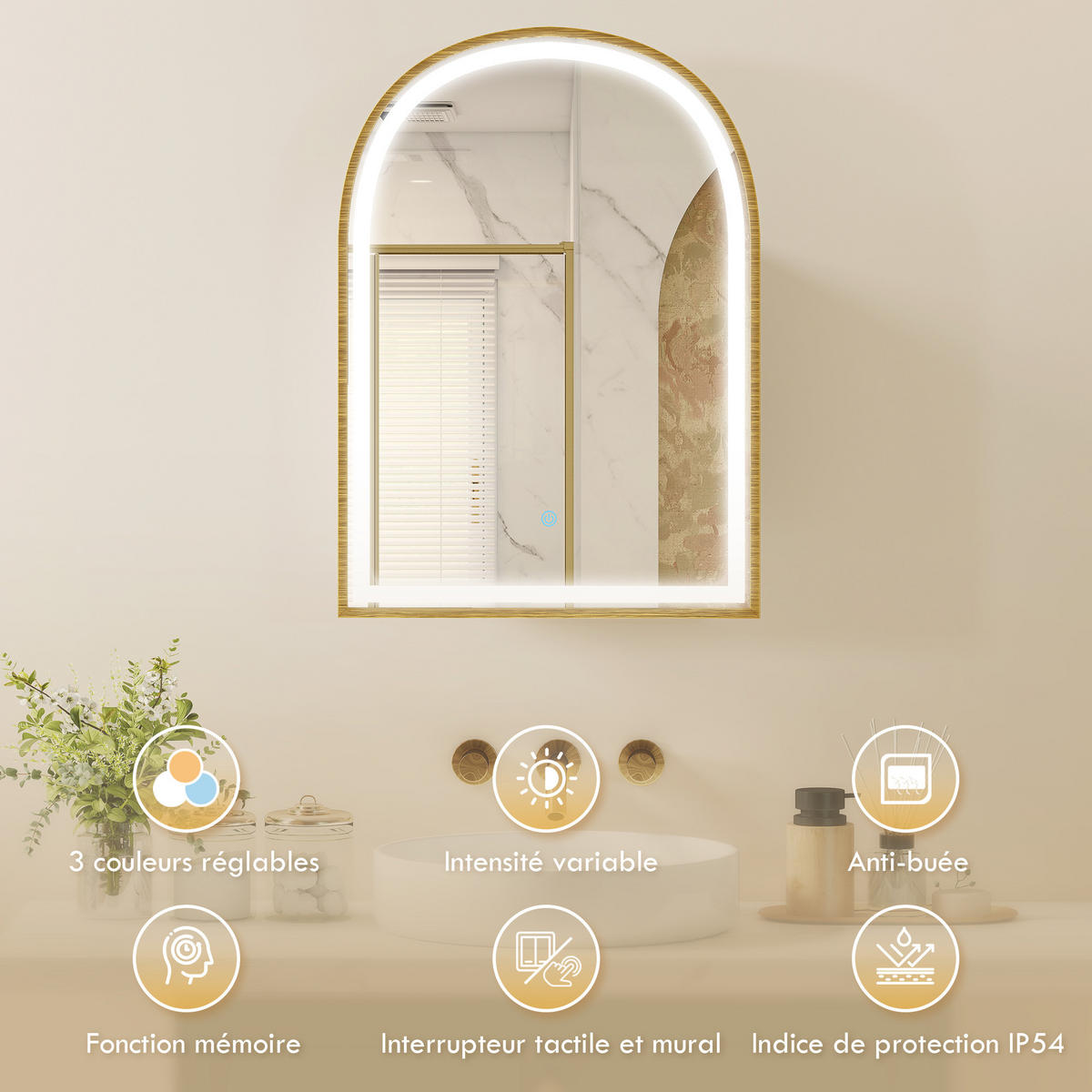 SPIEGELSCHRANK , beschlagfrei, 50 x 14,5 x 70 cm ,gold - Goldfarben, Glas (50/70/14.5cm) - Vallsero