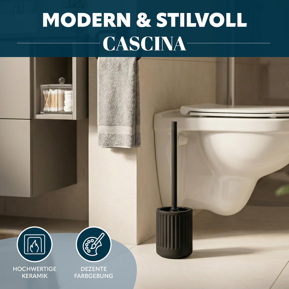 WC-GARNITUR CASCINA, Keramik, schwarz - Schwarz, Keramik (10.5/39.5/10.5cm) - eluno