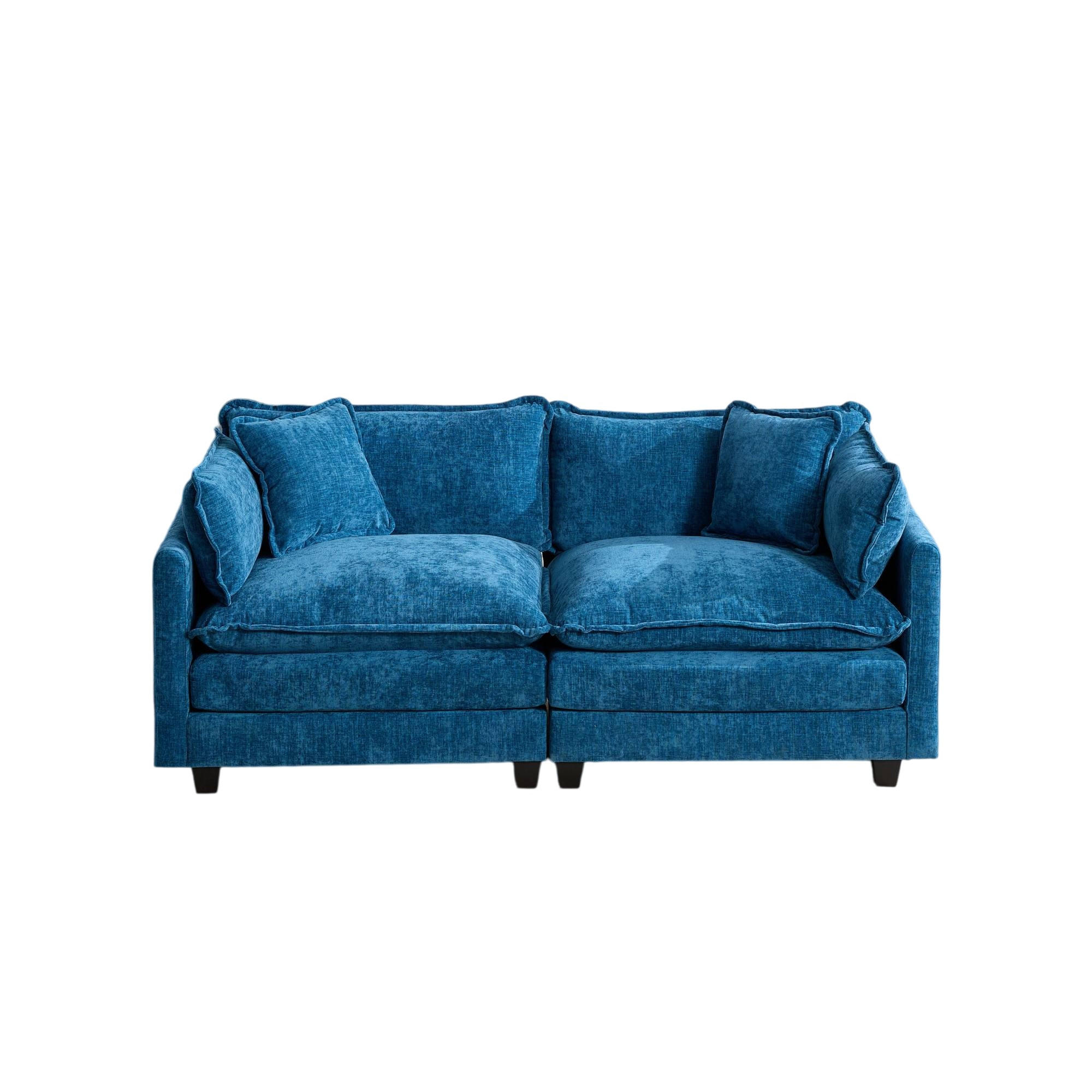 SOFA modular Chenille Blue 2-Sitzer - Blau, Holz (75/84/195cm) - Meubliv