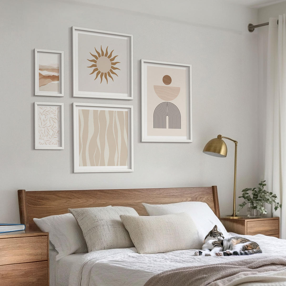 WANDBILDER 5er-Set - 50x50 cm & 20x30 cm & 40x60 cm Weißer Rahmen - Abstrakte Landschafts- und Naturgeometrie - Weiß, Kunststoff (40/60cm) - ArtPrintCave