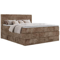 BOXSPRINGBETT TILION KING 140/200 - Braun Cord - Topper Visco - H3 - Schwarz/Braun, Kunststoff/Textil (140/200cm) - MKS