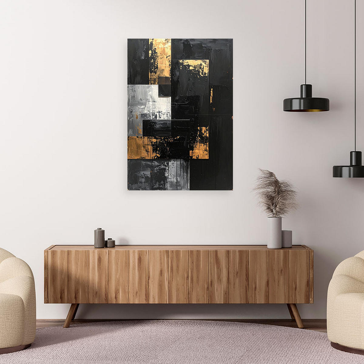 LEINWANDBILD, Schwarz und Gold moderne Glamour Abstrakt - Schwarz, Textil (60/90cm) - Feeby
