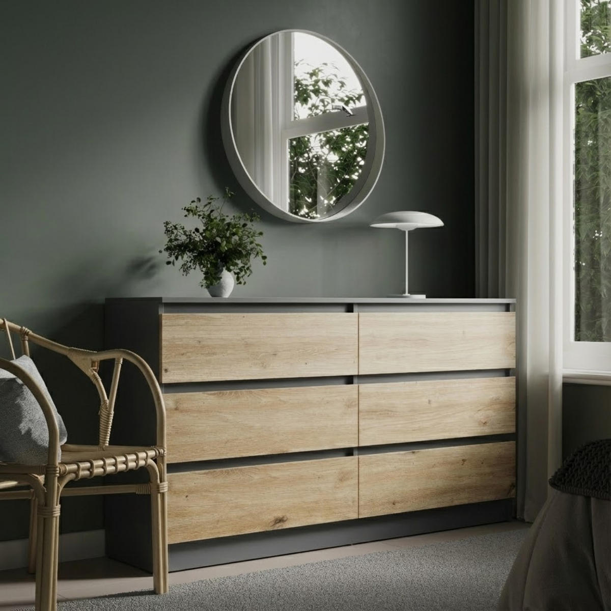 KOMMODE mit 6 Schubladen 140 cm breit in anthrazit-eiche - Eichefarben/Anthrazit, Holzwerkstoff (140/78/35cm) - Home Collective