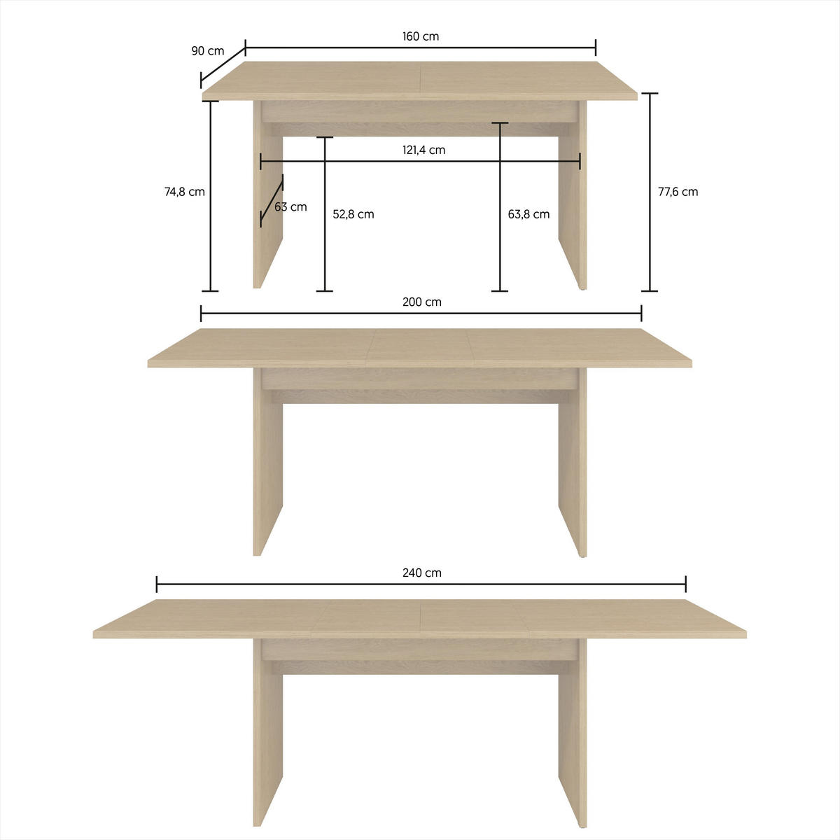 ESSTISCH KALIO Ausziehbar 160 - 240 / 90 x 77,6 cm - Eichefarben, Holz (160/90/77.6cm) - MASSENO