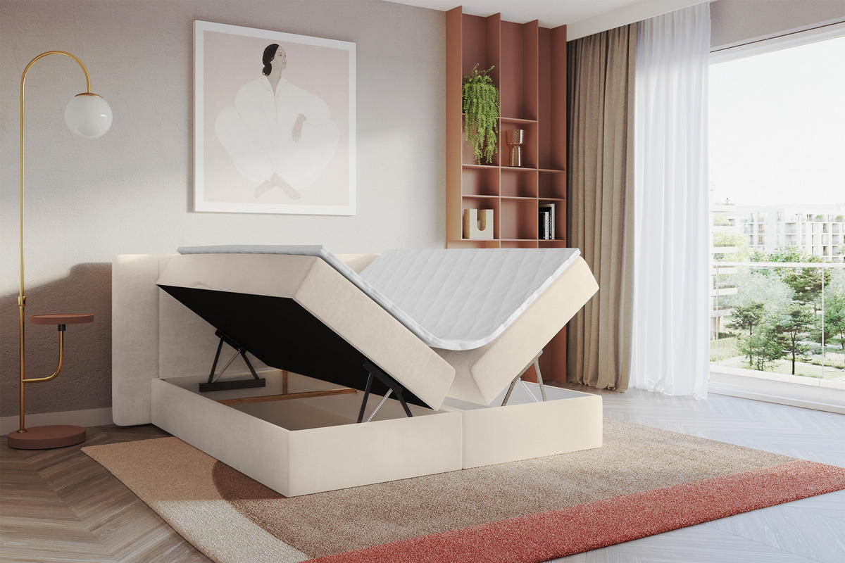 BOXBETT mit Matratze H4 - EVON - 140x200 cm Beige - Champagner, Holzwerkstoff (140/200cm) - ALTDECOR