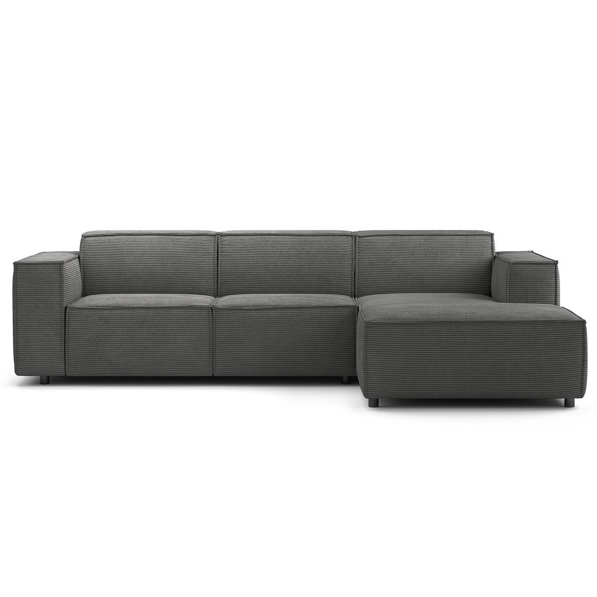 ECKSOFA mit Longchair - Anthrazit/Schwarz, Kunststoff/Textil (260/177cm) - home24