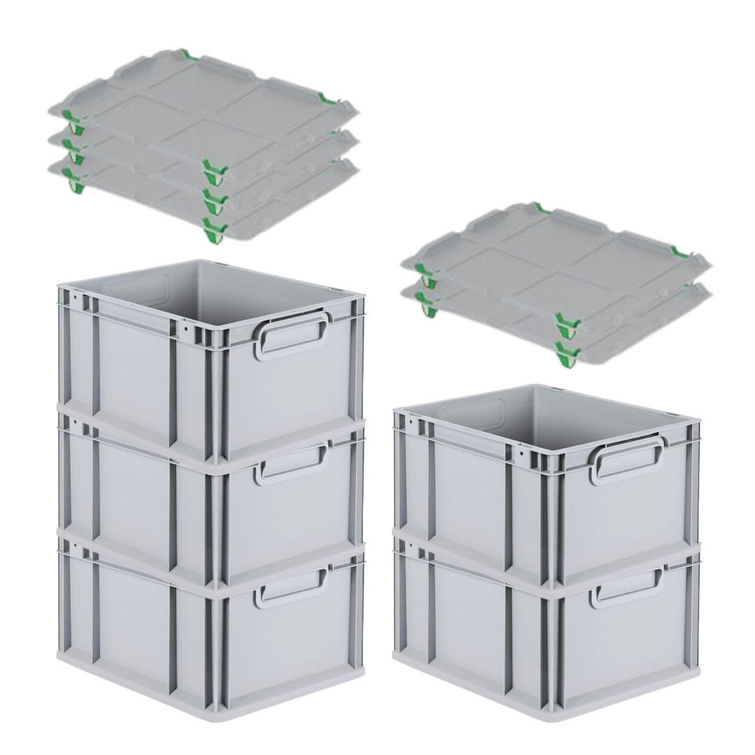 EUROBOX 5x Nextgen Economy Mit Auflagedeckel Grau/Grün Griffe Geschlossen 20 Liter - Grün, Kunststoff (30/22/40cm) - PROREGAL