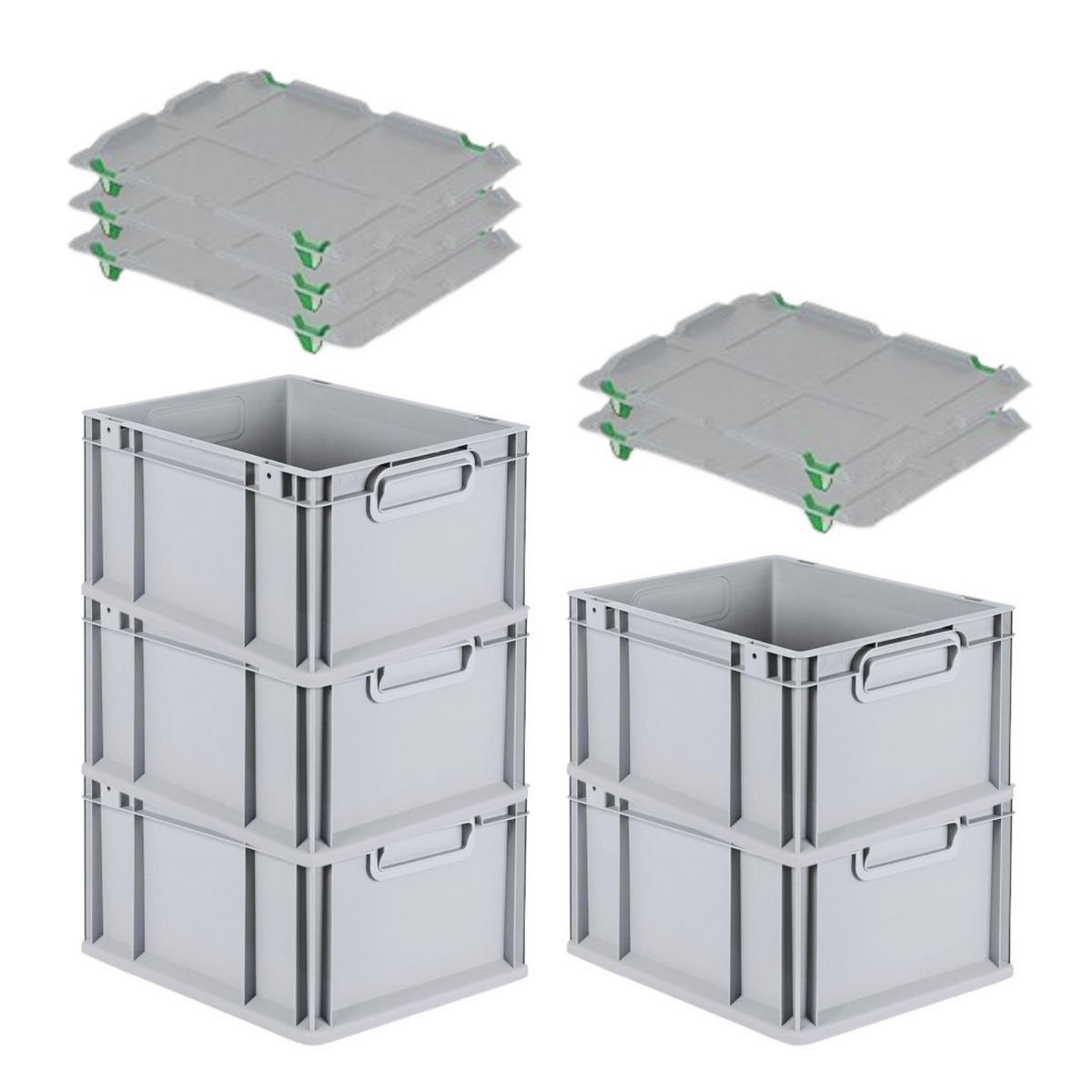 EUROBOX 5x Nextgen Economy Mit Auflagedeckel Grau/Grün Griffe Geschlossen 20 Liter - Grün, Kunststoff (30/22/40cm) - PROREGAL