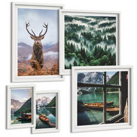 BILDER SET 5er Set - 50x50 cm & 20x30 cm & 40x60 cm Weißer Rahmen - Nebel auf dem Bergsee, Bootsfahrten, Nebel - Weiß, Kunststoff (40/60cm) - TULUP