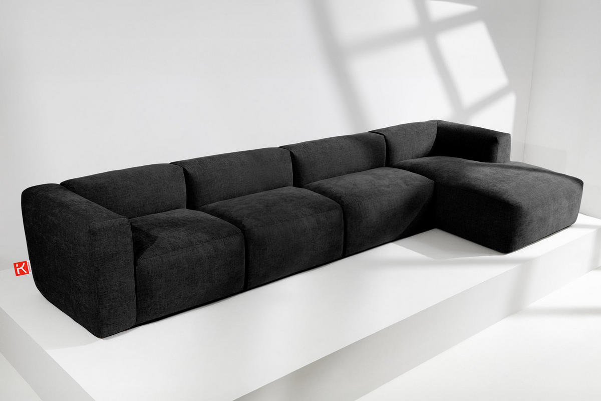 ECKMODULSOFA-RECHTS BUFFO 6-Sitzer mit extrem weicher Sitzfläche, Gewebestoff, graphit - Graphitfarben, Textil (377/180cm) - KONSIMO®