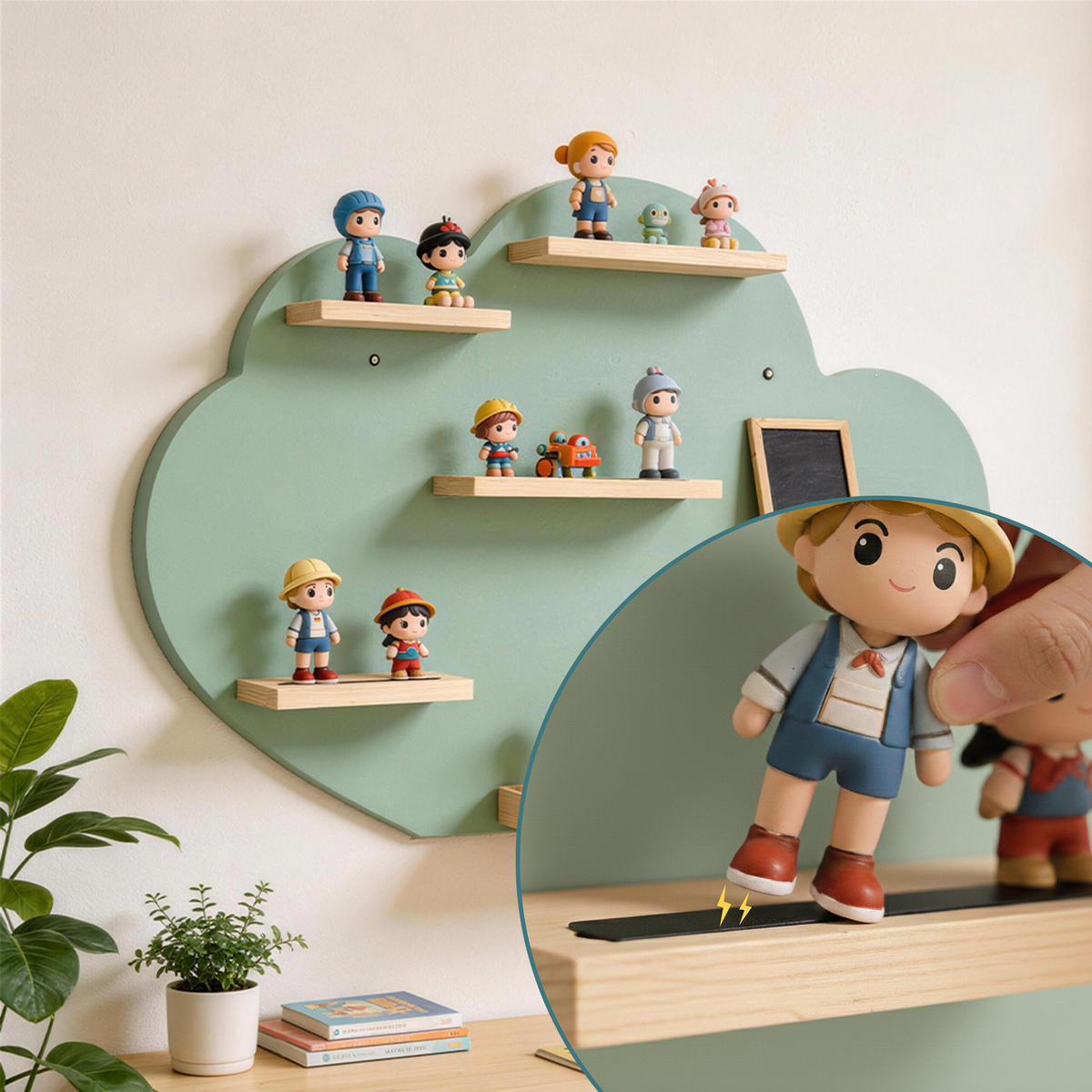 WANDREGAL Salbei Wolkenform Magnetstreifen MDF Buchenholz 40 cm - Grün, Holz/Holzwerkstoff (61/40/17cm) - Relaxdays