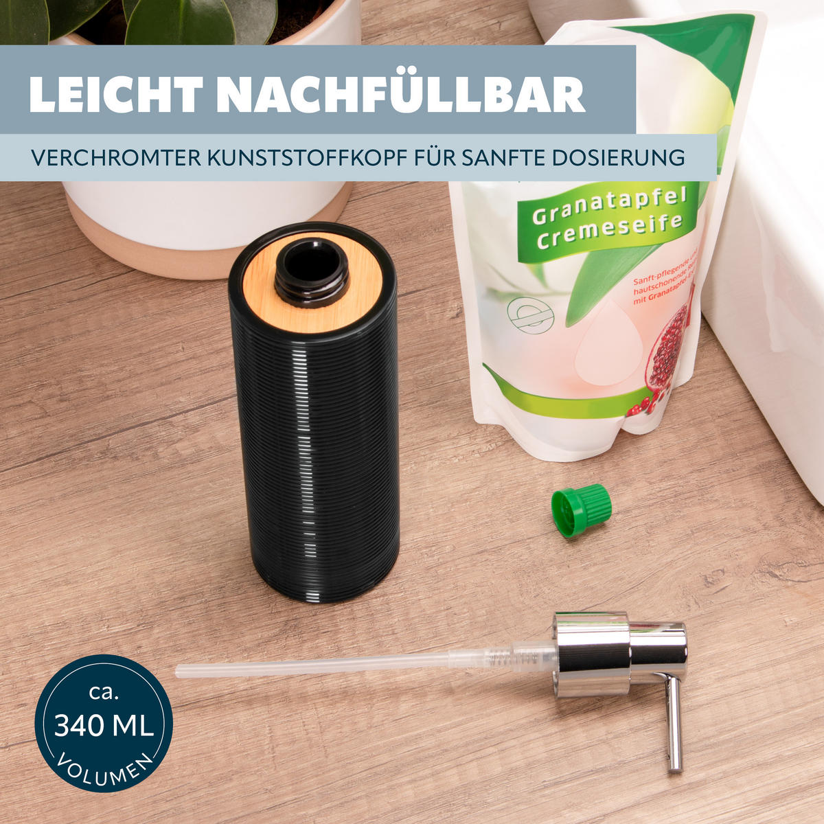 SEIFENSPENDER SEGNO 340 ml, schwarz - Schwarz, Kunststoff (6/20.5/6cm) - bremermann