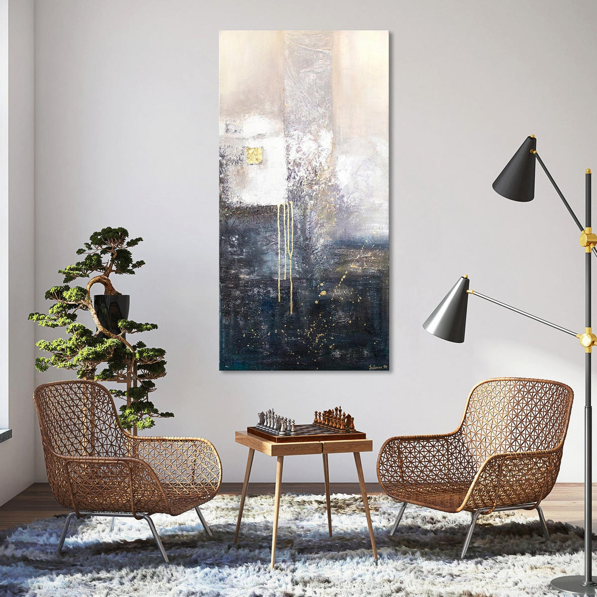GEMÄLDE Fragmente auf Keilrahmen 100x50 cm - Blau, Holz (100/50cm) - YS-art gallery