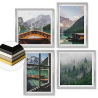 WANDBILDER 4er Set - 50x50 cm & 40x60 cm Silberner Rahmen - Hütten am Bergsee Łódź - Silberfarben, Kunststoff (50/50cm) - ArtPrintCave