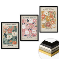 WANDBILDER 3er-Set - 40x60 cm Schwarzer Rahmen - Blumenmuster London Tokio Amsterdam - Schwarz, Kunststoff (40/60cm) - ArtPrintCave