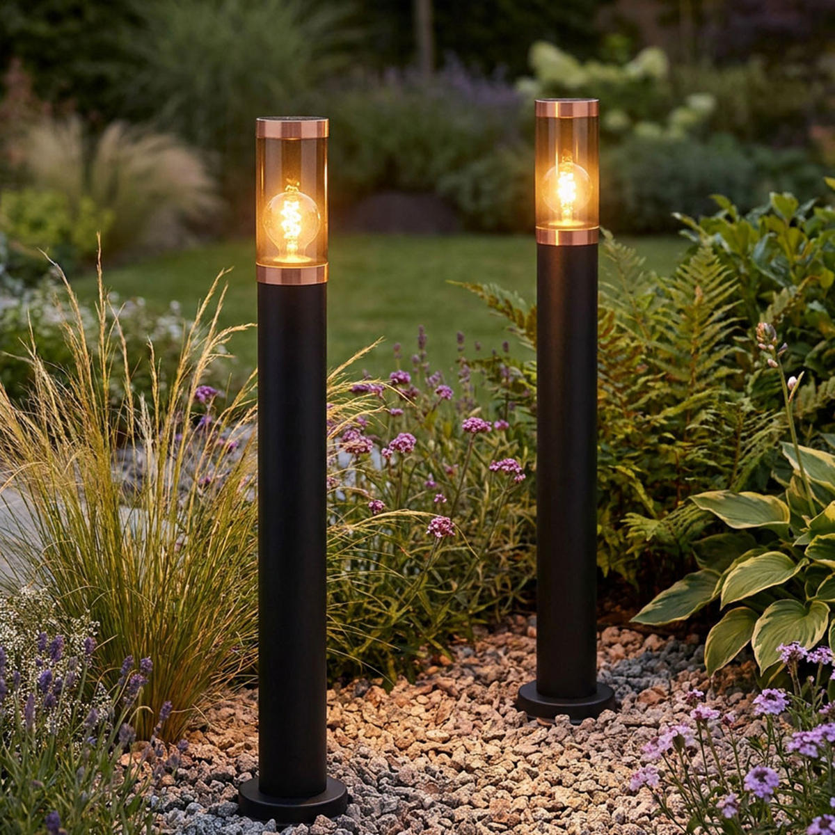LED STEHLEUCHTE Edelstahl Schwarz 2er Set - Schwarz, Metall (12.7/12.7/80cm) - Globo Lighting