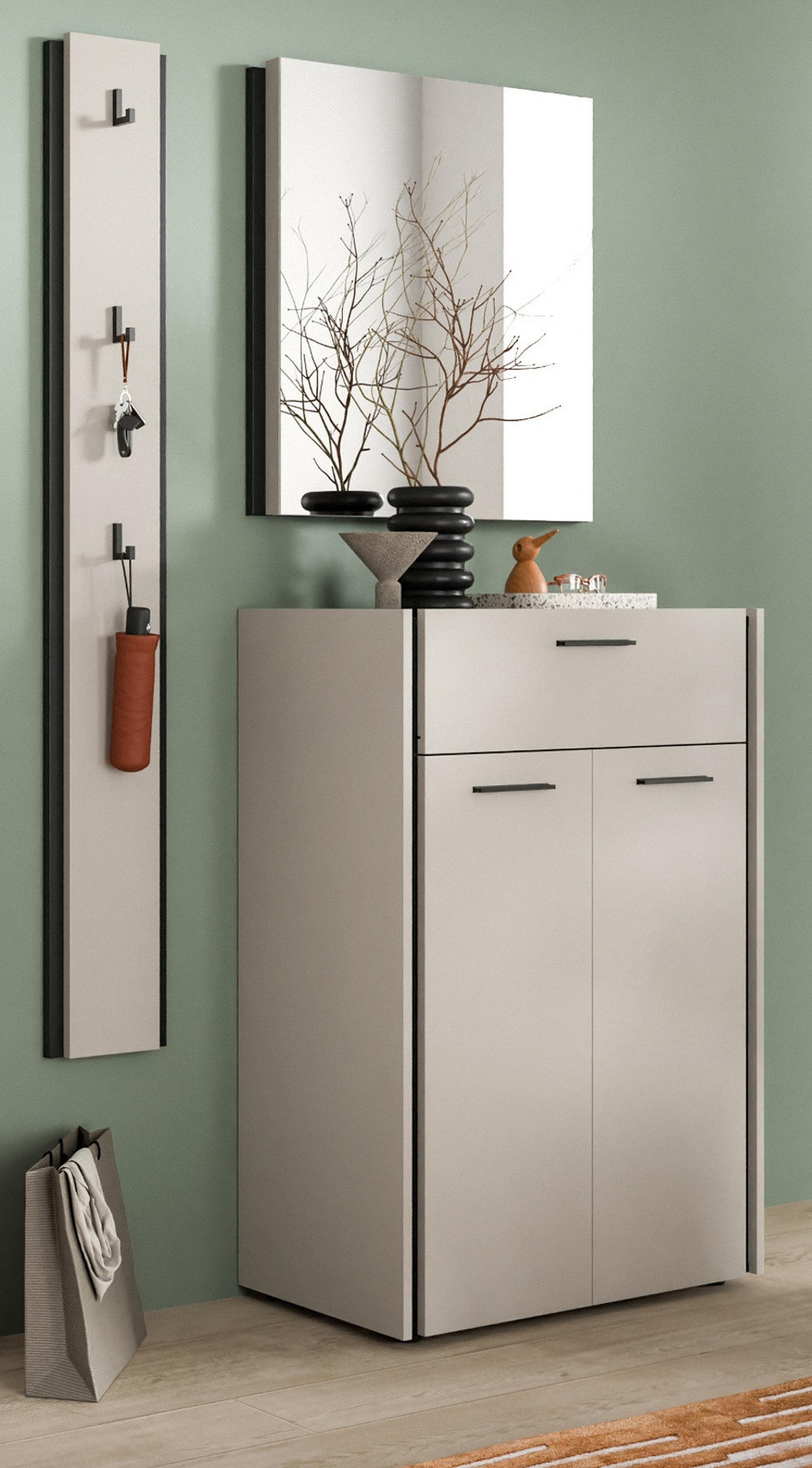 GARDEROBEN-SET 3-teilig Kaschmir 111 x 190 cm, Garderobenkombination mit Soft-Close - Kaschmir/Schwarz, Holzwerkstoff/Kunststoff (111/190/37cm) - Inn.Furn