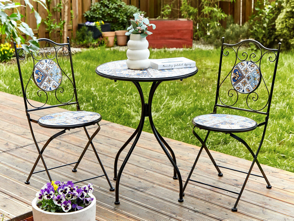 GARTENTISCH Keramik Schwarz Civita - Blau/Schwarz, Metall (60/60/75cm) - Beliani