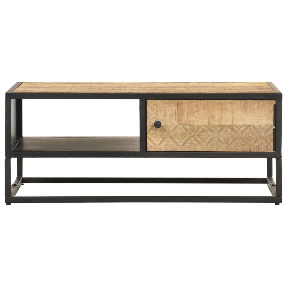 COUCHTISCH mit Geschnitzter Tür 90x55x36 cm Raues Mangoholz - Braun, Holzwerkstoff (90/90/36cm) - furnicato