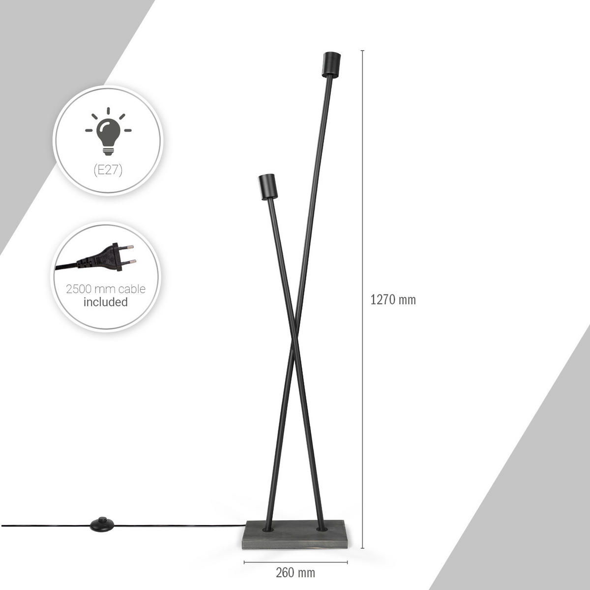 STEHLEUCHTE Iks Fl - Schwarz, Metall (26/15/127cm) - Paco Home
