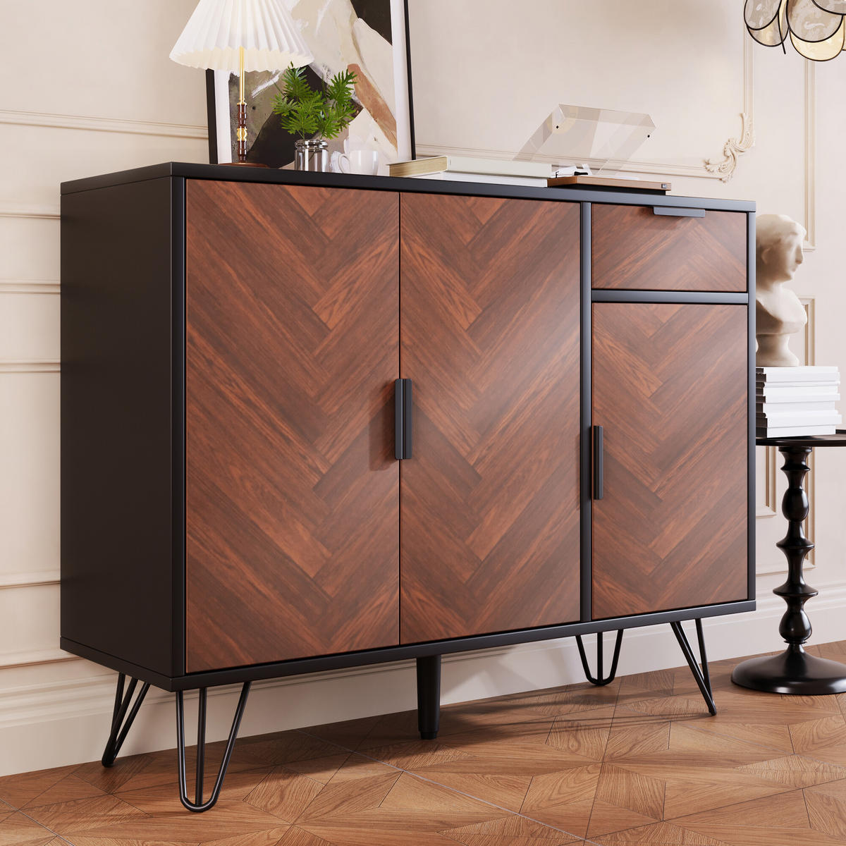 SIDEBOARD Schwarz 90/30/71,5 cm - Schwarz, Holzwerkstoff (30/71.5/90cm) - Urban Meuble